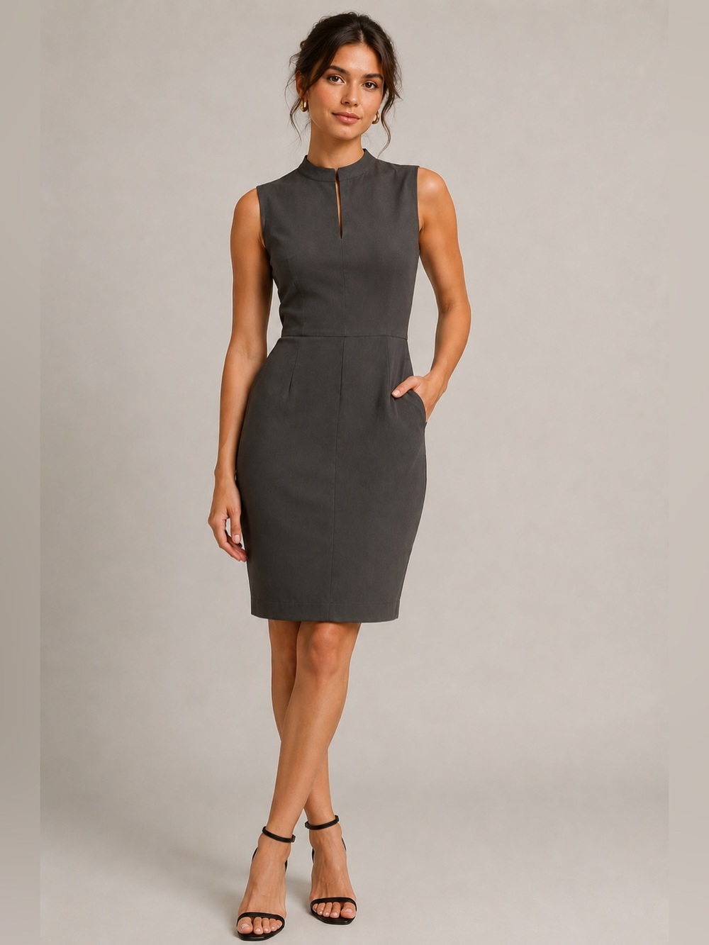 Morgane Le Fay Silk Sheath Dress • Charcoal Gray • Size S • Very Good Condition